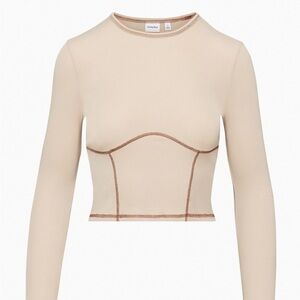 Aritzia Sunday Best Long-Sleeve Tan/Brown Shirt - Size XXS